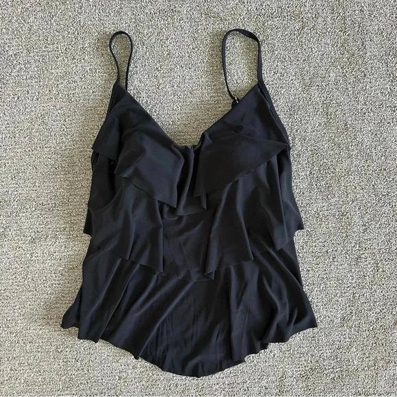 Aqua Green Neon Black Tiered Tankini Top Size Large - Picture 1 of 5